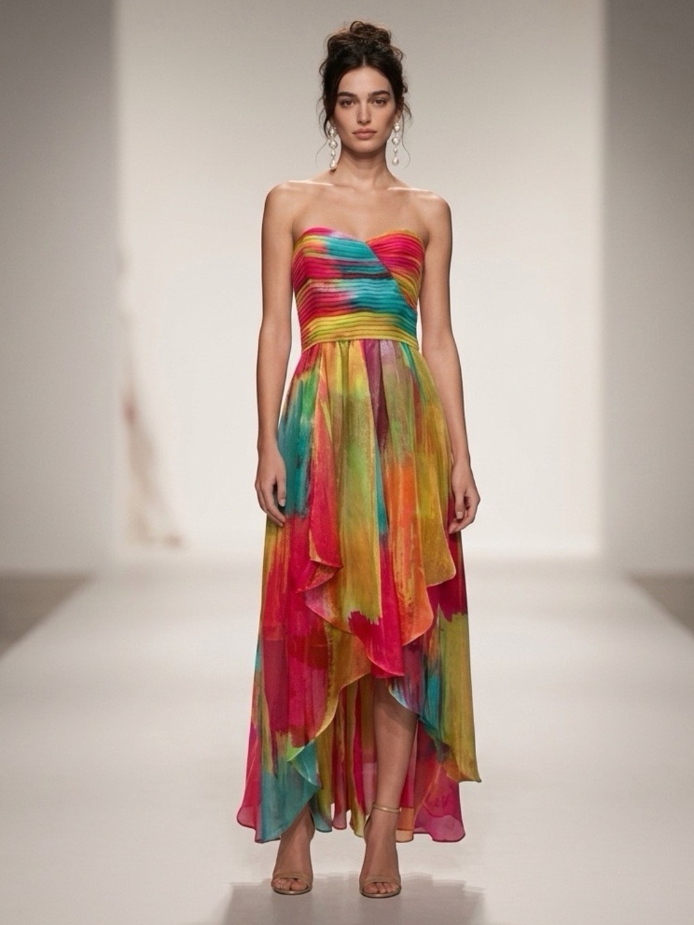 Laundry by Shelli Segal Watercolor Strapless Maxi Dress Size 10